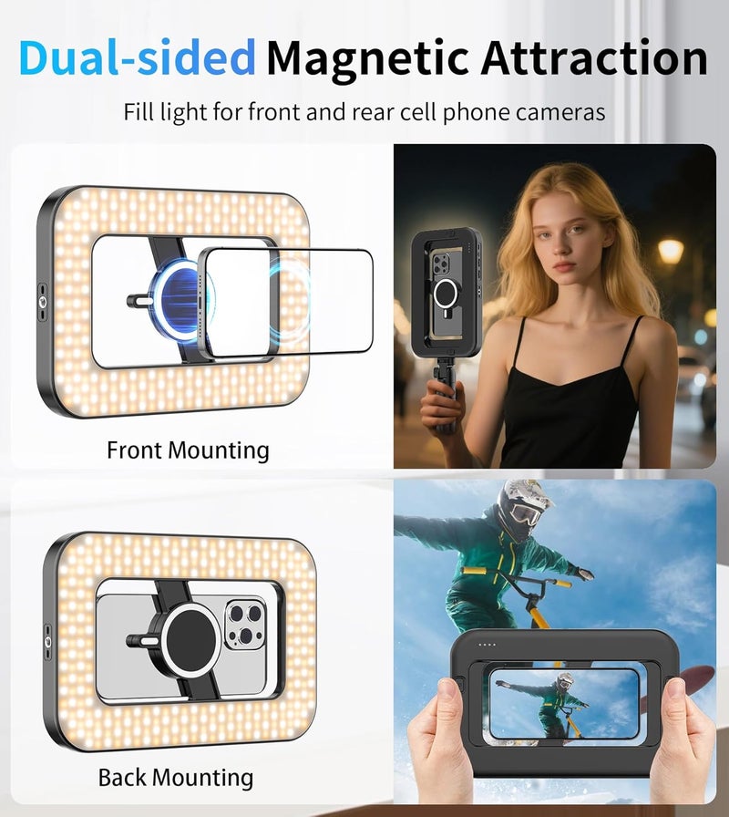 TONEOF Magnetic 6000mAh RGB Selfie Ring Light for iPhone,448 LED Rechargeable Phone Light with Mini Tripod Stand, Double-Sided Magnet Handheld Stabilizer with Light for Magsafe/Phones/Video Recording/Photos - Image 3